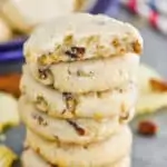 stack of pecan sandies made with potato chips with the top one broken in half