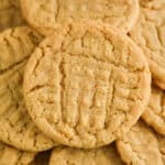 close up of a pile of peanut butter cookies