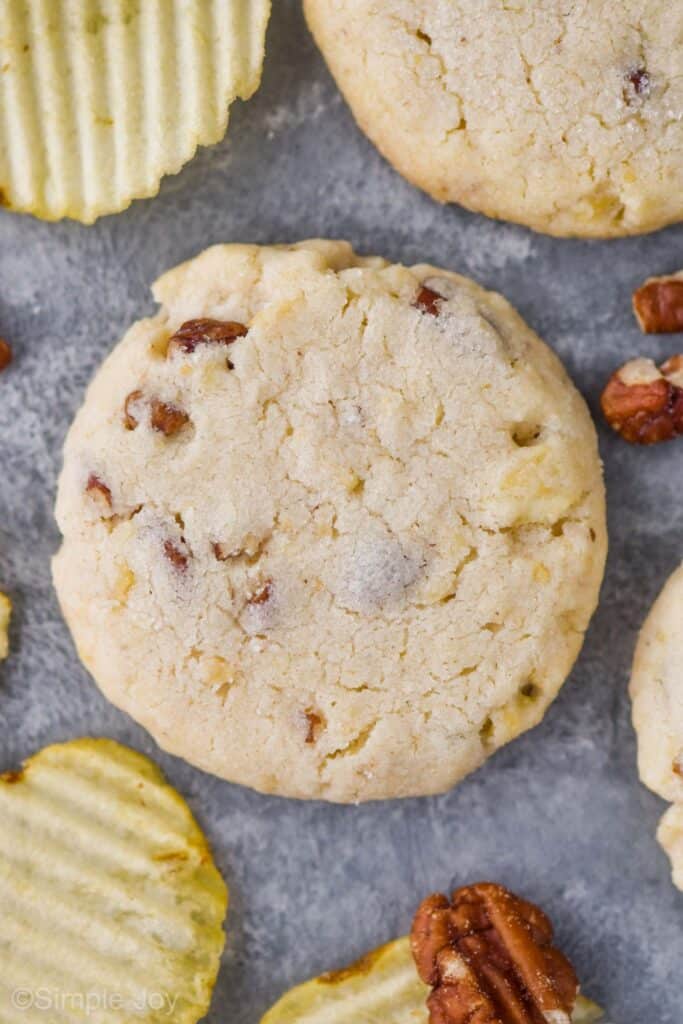 overhead close up photo of a pecan sandies cookie
