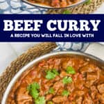 collage of photos of beef curry