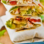 chicken wrap recipe stacked on top of itself to form a Pinterest graphic