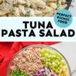 collage of photos of tuna pasta salad