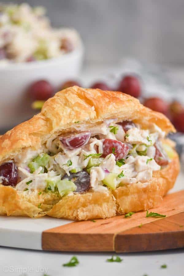 close up of a chicken salad sandwich