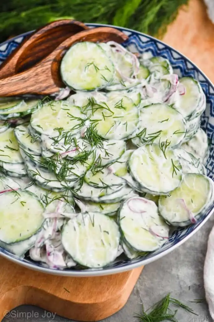 side view of a creamy cucumber salad recipe