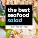 collage of photos of seafood salad