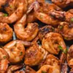 blackened shrimp in a cast iron pan