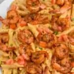 close up of creamy cajun shrimp pasta