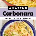 collage of photos of carbonara