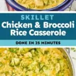 collage of photos of Skillet Chicken Broccoli Rice Casserole