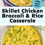 collage of photos of Skillet Chicken Broccoli Rice Casserole