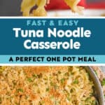 collage of photos of tuna noodle casserole