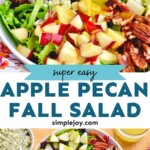 pinterest graphic of apple pecan fall salad, says: "super easy apple pecan fall salad simplejoy.com"