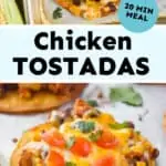 collage of chicken tostada recipe