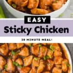 collage of photos of sticky chicken