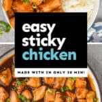 collage of photos of sticky chicken