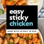 collage of photos of sticky chicken