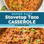 collage of photos of skillet taco casserole