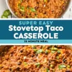 collage of photos of skillet taco casserole