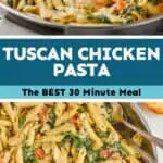 collage of photos of tuscan chicken pasta