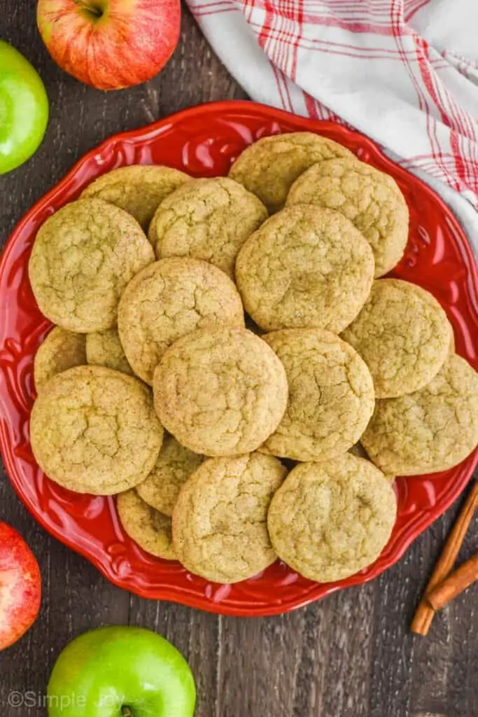 overhead view of a plate full of apple pie cookies