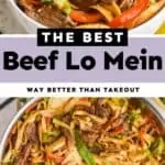 collage of photos of beef lo mein