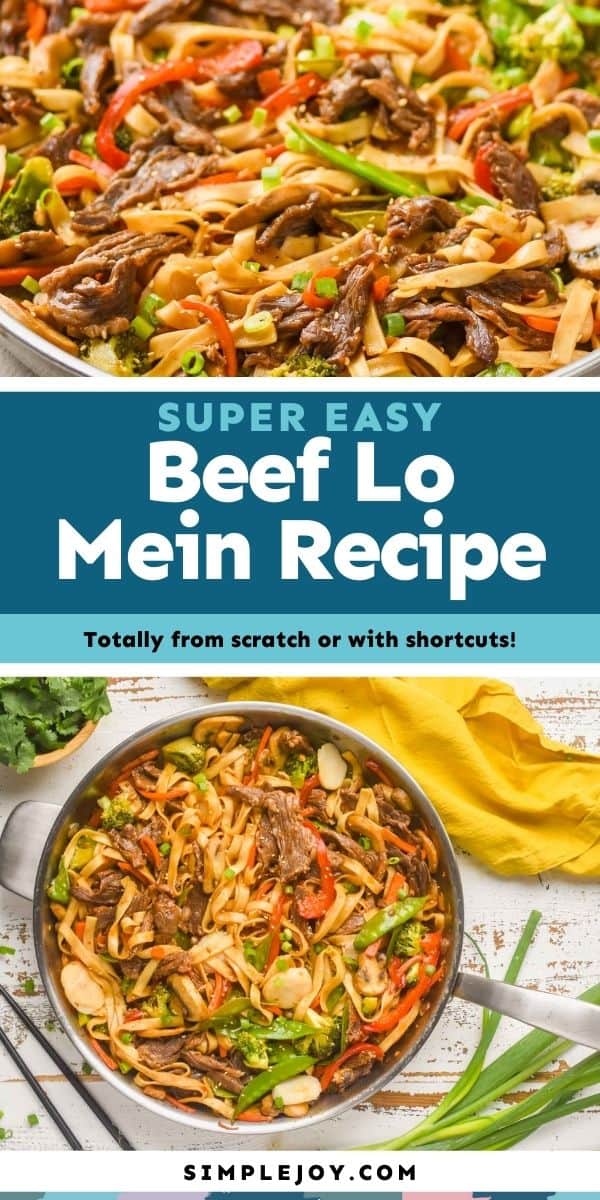 collage of photos of beef lo mein