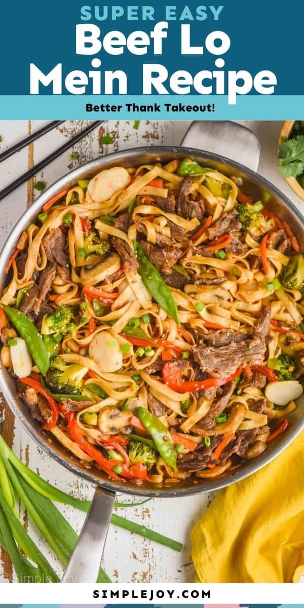 overhead of a skillet full of lo mein