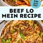 collage of photos of beef lo mein