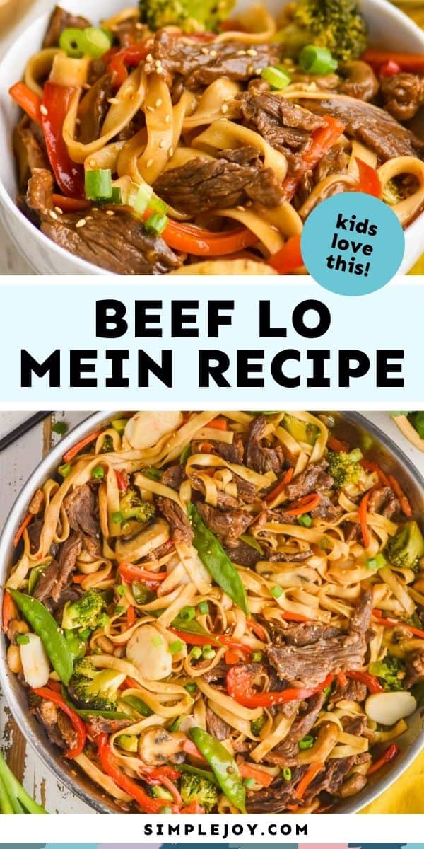 collage of photos of beef lo mein
