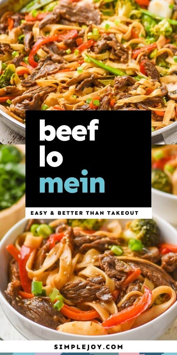 collage of photos of beef lo mein
