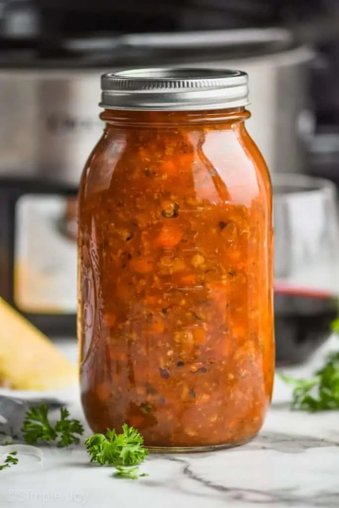 a jar full of bolognese sauce