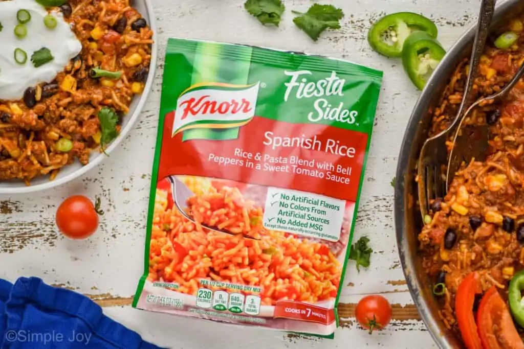 overhead view of a package of Knorr Spanish rice