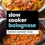 collage of photos of bolognese sauce