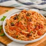 small white plate of puttanesca - 8