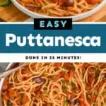 collage of photos of pasta puttanesca