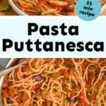 collage of photos of pasta puttanesca