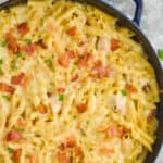 overhead of chicken bacon ranch casserole