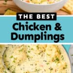 collage of photos of chicken and dumplings