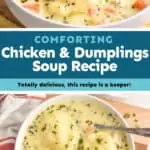 collage of photos of chicken and dumplings