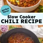 collage of photos of crockpot chili