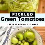 collage of photos of pickled green tomatoes