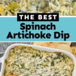 collage of photos of spinach artichoke dip