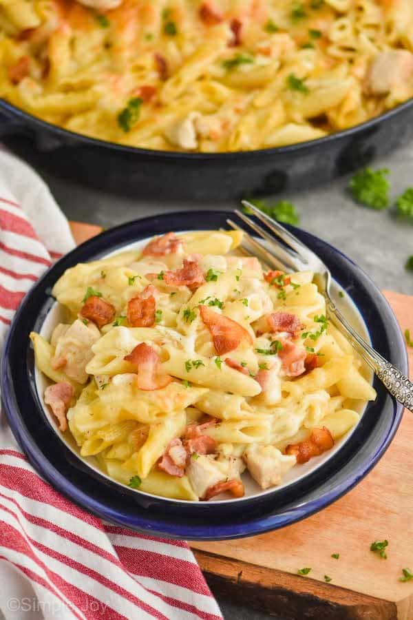 a small plate full of chicken bacon ranch casserole