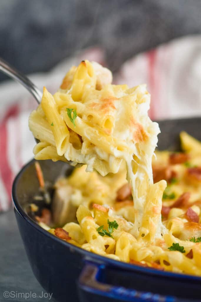 a spoonful of chicken bacon ranch being pulled out of the dish
