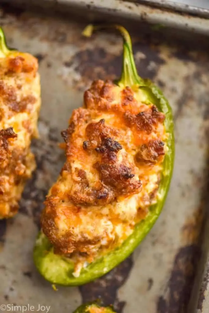 stuffed sausage jalapeño recipe on a baking sheet