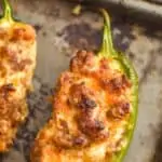 stuffed sausage jalapeño recipe on a baking sheet