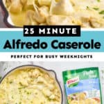 collage of photos of Alfredo chicken casserole