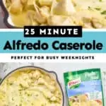 collage of photos of Alfredo chicken casserole