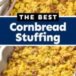 collage of photos of cornbread stuffing