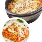 collage of crockpot lasagna